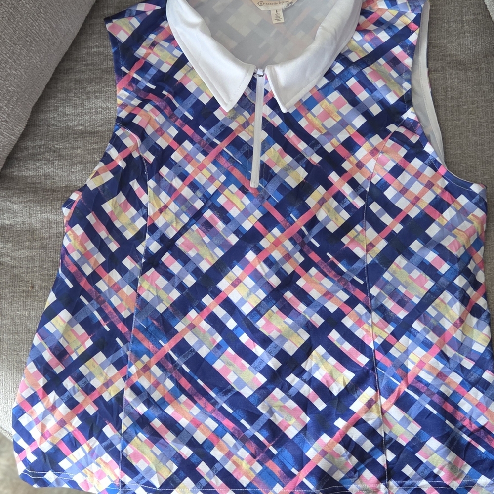 Nannette Multicolor Plaid Sleeveless Blouse with White Collar